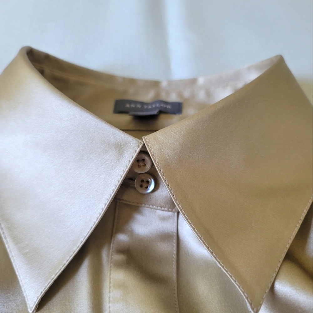 NWOT Vintage Ann Taylor Silk Blouse, Long Sleeve with French Cuff, Size 8 - Picture 4 of 15